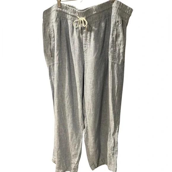 ATHLETA Cabo Linen Jogger Womens Sz 24 Wide Leg Textured Lightweight Pants Blue - Picture 3 of 7